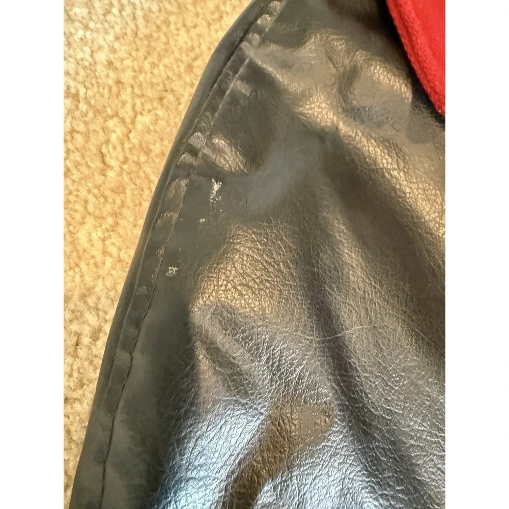 Vintage Varsity Long‎ Letterman Car Coat Wool Leather Jacket Red Black Stadium